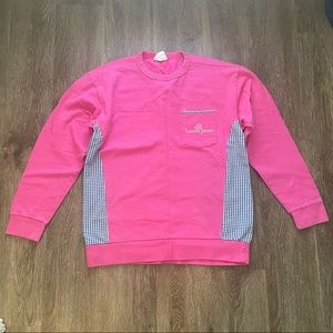 Lauren James Pink and Blue Gingham Panel Crewneck Sweatshirt Size Small